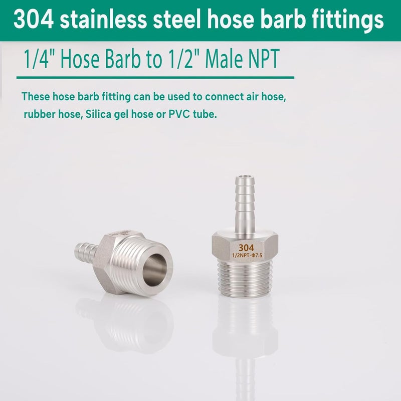 CbeeSo 304 Stainless Steel 1/4" Hose Barb to 1/2" Male NPT Home Brew Fitting Water Fuel Air，lead-free (Pack of 2)… - Image 5
